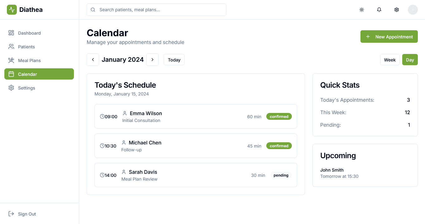 Calendario de citas en Diathea
